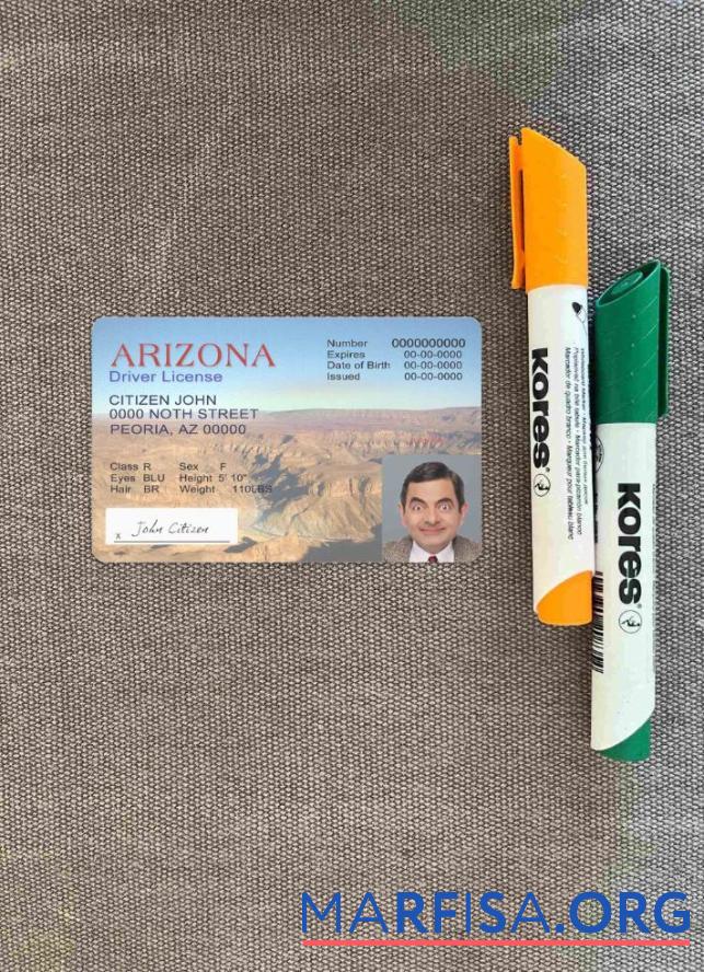 Printable USA Arizona driving license version 2 photolook download for verification